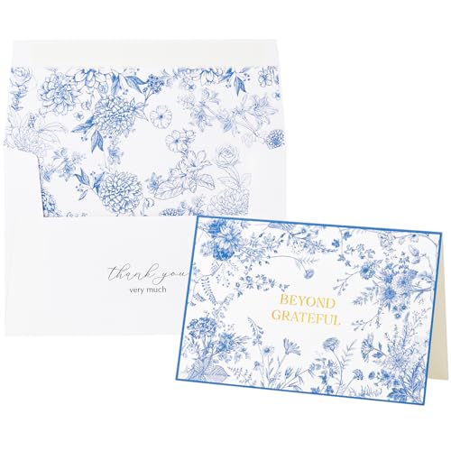 Crisky 4x6 Beyond Grateful Thank You Cards with Envelopes Bulk, 50 Pack Blue Floral Thank You Notes with Envelopes Set for Bridal Shower, Wedding Engagement, Baby Shower, Graduation, Birthday - style: Modern Floral
