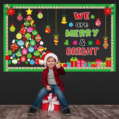 Christmas Religious Bulletin Board Decorations Set Xmas Tree with Hanging Ornaments Gift Boxes We are Merry and Bright Cutouts for Classroom Winter Holiday School Home Wall Party Decor Supplies - style: Merry and Bright