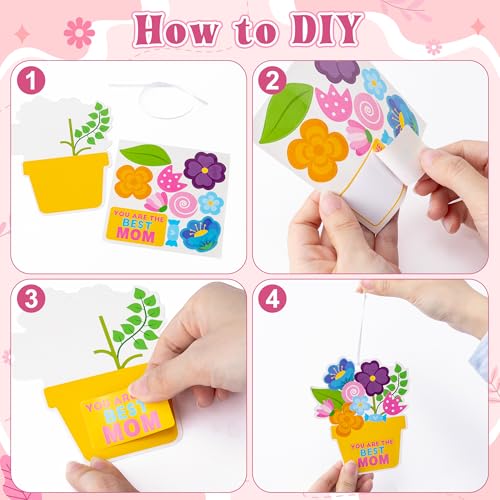 ANGOLIO Mother's Day Craft Kit - 123Pcs Mother's Day Flowers DIY Paper Craft Kit Make Your Own Flower Pot Hanging Ornaments with Floral Stickers Thankful Gift for Mom Ladies Classroom DIY Art Activity - style: Mother's Day