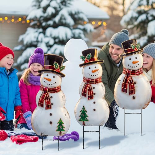 Amyhill 3 Pcs Christmas Outdoor Decor Snowman Metal Garden Stakes - style: Snowman