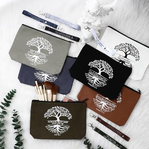 Huhumy 12 Pcs Christian Makeup Bag, Neutral Colors, Tree of Life - color: Neutral Colors, style: Tree of Life