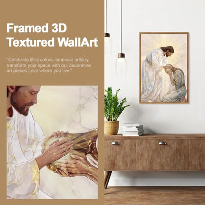 CHDITB 3D Textured Framed Jesus Embrace Woman Christian Healing Wall Art - color: 3D jesus religious wall art (large), size: 24"L x 36"W