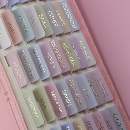 UPAFEXXI-Bible Tabs with Book Summaries,3D Gold Foil Embossed Lettering - color: Macaron