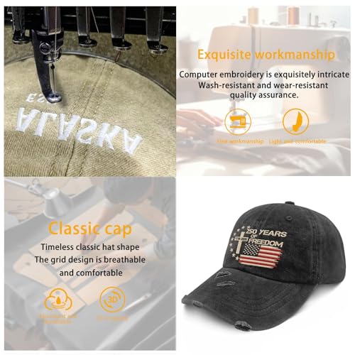 US 250th Anniversary Hat, Patriotic Embroidered Cap, 1776-2026 Freedom Celebration, 250 Years American History Gift Patriots - color: Us 250 Years Freedoms 1776-2026 250th Birthdayallblack2