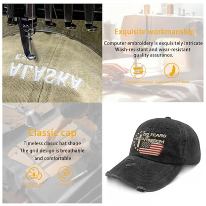 US 250th Anniversary Hat, Patriotic Embroidered Cap, 1776-2026 Freedom Celebration, 250 Years American History Gift Patriots - color: Us 250 Years Freedoms 1776-2026 250th Birthdayallblack2