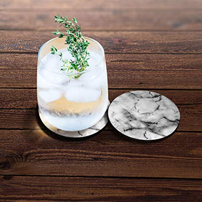 , Gray White Marble Design Absorbent ROUND Fabric Felt Neoprene Car Coasters for Drinks, 2pcs Set - color: Gray White Marble