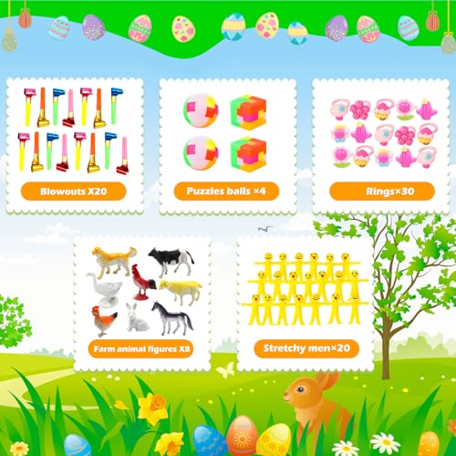 GOAUS Easter Eggs Fillers Party Favors for Kids 220 pcs, Small Toys Prizes with 100 Surprise Eggs for Filling, Goodie Bags Stuffers - style: 220 toys &100 eggs