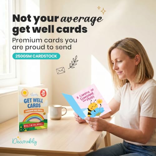 Decorably 24 Pack 4x6in Vibrant Friends Get Well Cards with Envelopes