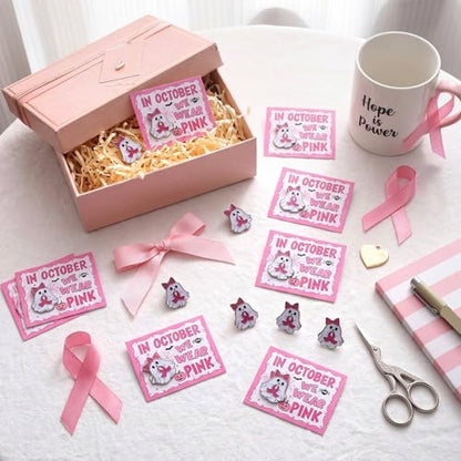 Quelay 30 Sets Breast Cancer Awareness Lapel Pins with Card Bulk Halloween Ghost Pink Ribbon Gifts Accessories for Women Survivor Public School Charity Events Gift Supplies - style: Breast Cancer Awareness