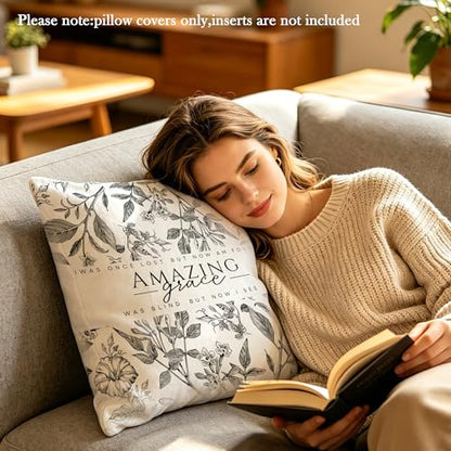 Christian Amazing Grace Hymn Pillow Cover 18x18 - color: White-flower