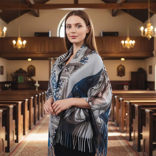 Virgen de Guadalupe Prayer Shawl Scarf Catholic Gifts For Women Mom Mexican Virgin Mary Scarves Wrap (Blue)