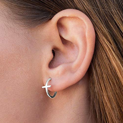 Me&Hz Gold Huggie Earrings Small Huggie Hoop Earrings for Women 14K Gold Plated Hypoallergenic Cubic Zirconia Huggies Mini Silver Hoop Earring for Women - color: Cross,Silver