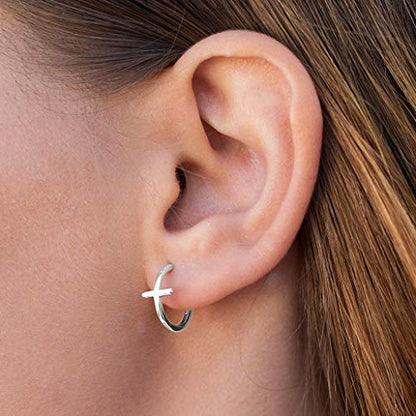 Me&Hz Gold Huggie Earrings Small Huggie Hoop Earrings for Women 14K Gold Plated Hypoallergenic Cubic Zirconia Huggies Mini Silver Hoop Earring for Women - color: Cross,Silver