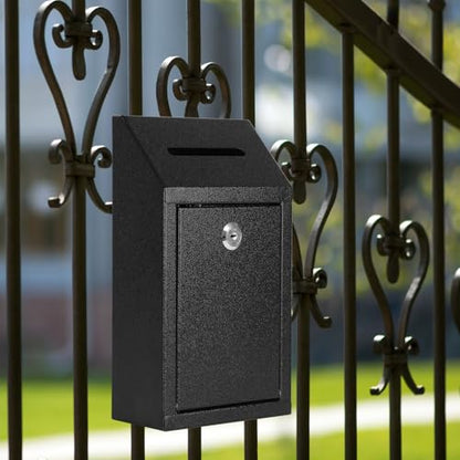 KYODOLED Metal Cash Box for Farm Stand, Money Drop Box with Lock & Slot - color: Black, size: 10.24 x 5.7 x 2.95 Inch