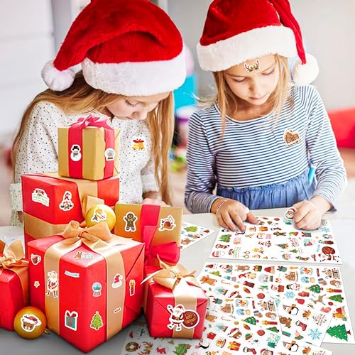 LINAYE 24 Sheets Christmas Stickers for Kids, 1570 PCS Adhesive Christmas Stickers Bulk Cute Goodie Bags Basket Stuffers Party Favors for Kids - style: Christmas 24 Sheets