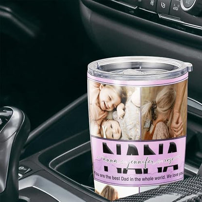 Personalized Nana Photos Tumbler Custom Name Insulated cups Travel Coffee Mug with Lids Stainless Steel 20 30 Oz Gifts for Mom Mommy New Grandma Mother's Day - color: Nan 616