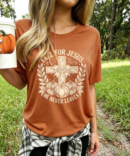 Womens Jesus Graphic Tee Bible Verse Shirts Christian Religious T Shirt Top - color: Burnt Orange-fall 1, size: XX-Large