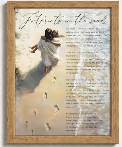 YOXORDQ Footprints in The Sand Poem Canvas Wall art,12x16in - color: Framed Footprints, size: 16"L x 12"W