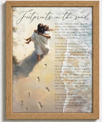 YOXORDQ Footprints in The Sand Poem Canvas Wall art,16x24in - color: Framed Footprints, size: 24"L x 16"W