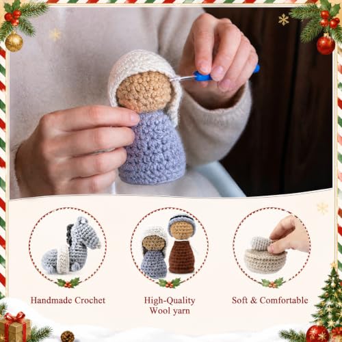 Wesiti Crochet Christmas Nativity Set with Stable House Nativity Scene
