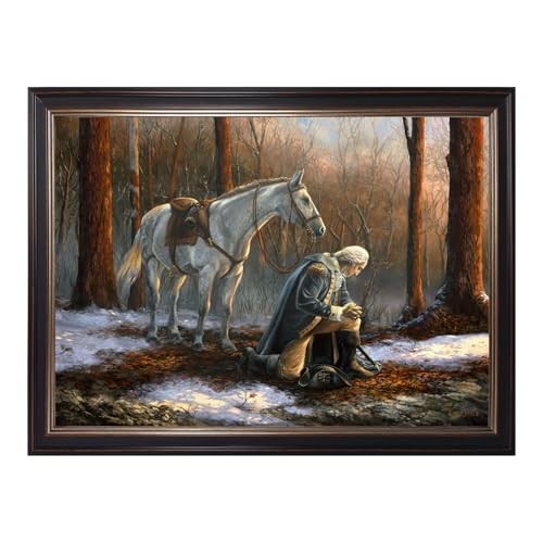 Black Framed George Washington In Forge Valley Praying Wall Art A General Before His King Canvas Poster by Tim Davis Classic Oil Paintings Reproduction American History Print Home Decor 12x16inch - color: Praying - Black Frame, size: 12"L x 16"W