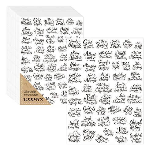 1000 PCS Bible Verse Stickers, Clear Inspirational Pray Stickers Encouraging Scripture Decals Jesus Christian Religious Faith Labels for Scrapbooks Bottles Computer Planner Diary Album Kids Adults - color: Black Text Version