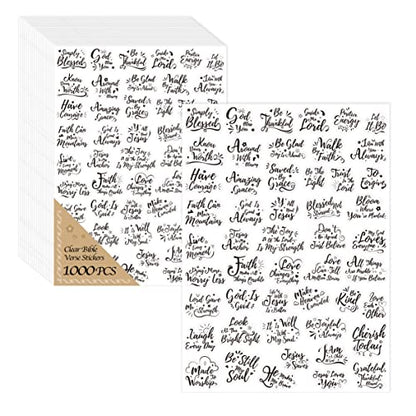 1000 PCS Bible Verse Stickers, Clear Inspirational Pray Stickers Encouraging Scripture Decals Jesus Christian Religious Faith Labels for Scrapbooks Bottles Computer Planner Diary Album Kids Adults - color: Black Text Version