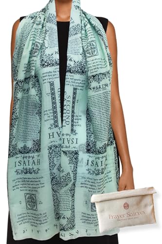Protection Bible Verse Shawl with Psalm 91 – Vintage Scripture Scarf with 7 Bible Verses, Christian Gift Women - color: Honeydew W/ Canvas Bag