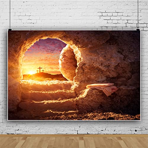 Easter Empty Tomb Backdrop Resurrection of Jesus Banner 10x7ft - color: Yellow, size: 10x7ft