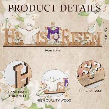 Easter Religious Decorations He Is Risen Decor Signs Easter Wooden Cross Table Sign for ustic Farmhouse Home Room Dining Birthday Spring