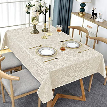 SASTYBALE Jacquard Tablecloth Rectangle 60 x 84 Inch Beige Waterproof - color: Beige, size: 84" x 60" (Rectangular)