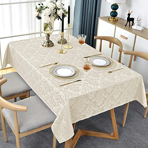 SASTYBALE Jacquard Tablecloth Rectangle 60 x 102 Inch Beige Spill Proof - color: Beige, size: 102" x 60" (Rectangular)