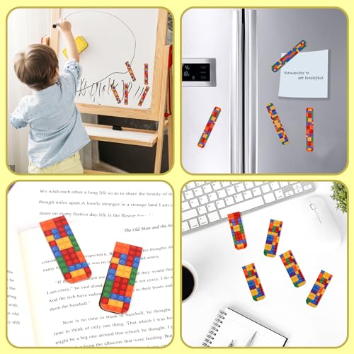 48 Pcs Magnetic Bookmark, Building Block Magnetic Bookmark Magnetic Page Markers Clips for Kids Students Teachers Reading Book Lovers Supplies Party Favors (3 Styles) - style: Building Block