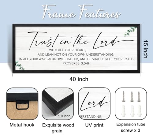 Trust in the Lord with all Your Heart Framed Wall Art, Positive Religious Black Bible Verse for Christian God Jesus Christ Prayer, 40''×15'' Rustic Long Holy Catholic Scripture Decor Black - color: Black Frame, style: Trust in the Lord