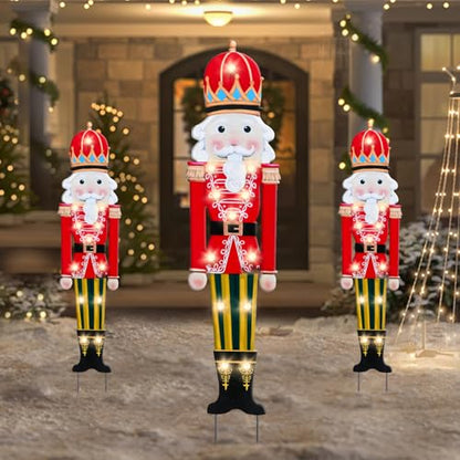 Christmas Yard Sign Decorations Outdoor with LED Lights Christmas Red Nutcracker Yard Signs with Metal Stakes for Xmas Holiday Party Lawn Sign Garden Decor Outdoor Yard Signs - style: Red Nutcracker