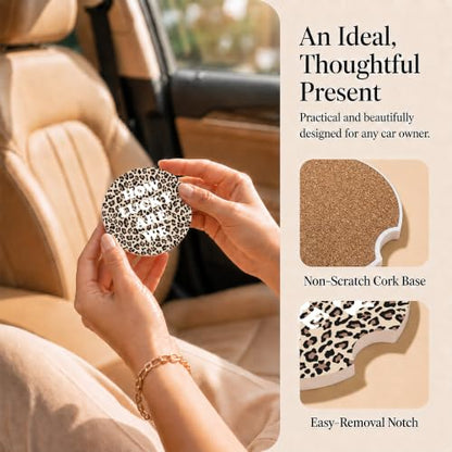 Cheetah Print Car Coasters Set of 2, Retro Car Ceramic Accessories, 30 - color: Cheetah