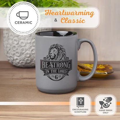 Christian Art Gifts Inspirational Be Strong Bible Verse Coffee Mug, Christian Scripture Ceramic Coffee & Tea Mug, Gray & Black, 14 oz, Lead & Cadmium-Free Drinkware Gift for Men & Women - color: Gray & Black/Be Strong