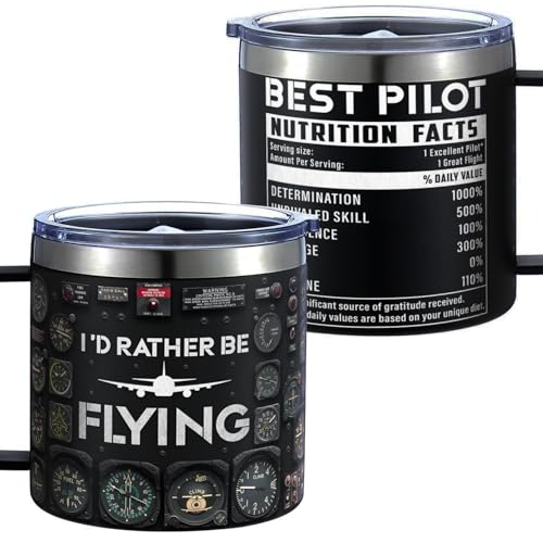 14 Oz Pilot Tumbler, Aviation Gift for Men, Private Pilots, Dad, Husband, or Son, Airplane-Themed Birthday, Retirement & Christmas Birthday Gifts with Pilot Accessories - color: Pilot Rather Flying