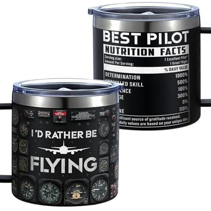 14 Oz Pilot Tumbler, Aviation Gift for Men, Private Pilots, Dad, Husband, or Son, Airplane-Themed Birthday, Retirement & Christmas Birthday Gifts with Pilot Accessories - color: Pilot Rather Flying