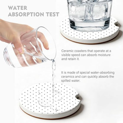 2 Pack Car Coasters for Cup Holders, Cute Car Accessories Interior - color: White Polka Dots