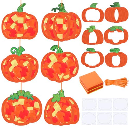 Chiisong 24 Sets Fall Pumpkin Crafts Kit DIY Pumpkin Suncatcher Paper Craft - style: Pumpkin