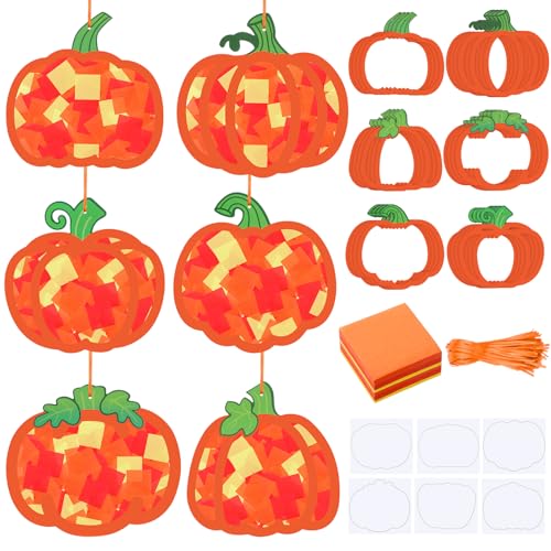 Chiisong 24 Sets Fall Pumpkin Crafts Kit DIY Pumpkin Suncatcher Paper Craft - style: Pumpkin