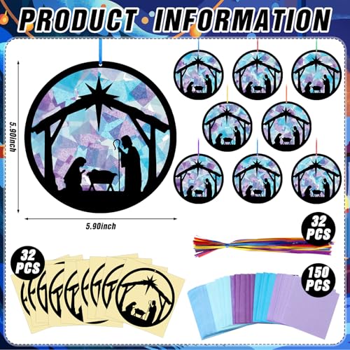 Eersida 32 Pcs Christmas a Suncatcher Craft Kit Stained Glass DIY - style: Christmas A