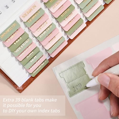 Laminated Bible Tabs for Women Men, Green Pink, Gold Foil Lettering, 105pcs - style: Gold Foil WaterLilyPink