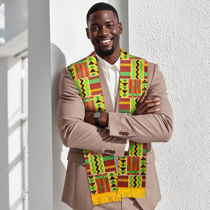 Wehhbtye 4 Pcs Kente Stole Sash, 76'' X 7'' African Pattern Sash Scarf, African Print Kente Clothing Accessory for Black History Month Kwanzaa Celebration Graduation Choir