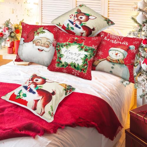 FuWeave 6 Set Vintage Christmas Pillow Cover 18 x 18 Inch Santa Pillow Case - style: Vintage