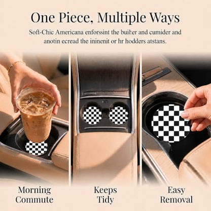 Checkered Car Coasters Set of 2, Black White Plaid Car Accessories, 10 - color: Black White Plaid