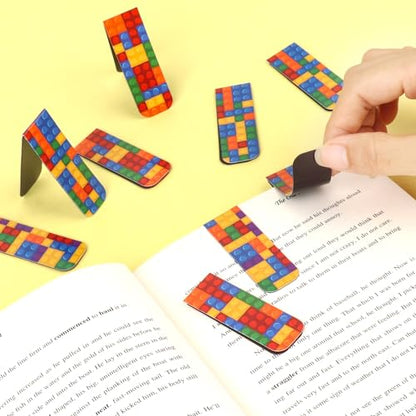 48 Pcs Magnetic Bookmark, Building Block Magnetic Bookmark Magnetic Page Markers Clips for Kids Students Teachers Reading Book Lovers Supplies Party Favors (3 Styles) - style: Building Block