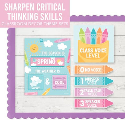 Classroom Calendar Set Bulletin Board Decorations, 98pc School Calendar Set - color: Crayon