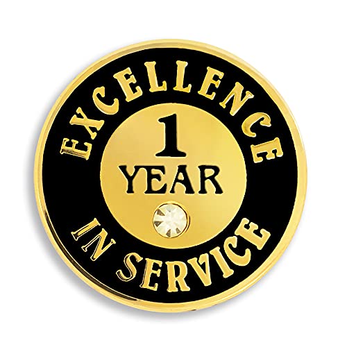 PinMart Gold Color Plated Excellence in Service Year Award Lapel Pin – Metal Enamel Workplace Reward Pin w/Rhinestone – 1-60 Years Pins for Long Standing Employees - color: 1 Year Gold Plated, size: 100 Pack